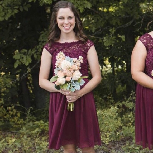 David’s Bridal Short Lace and Mesh Dress - Picture 2 of 4